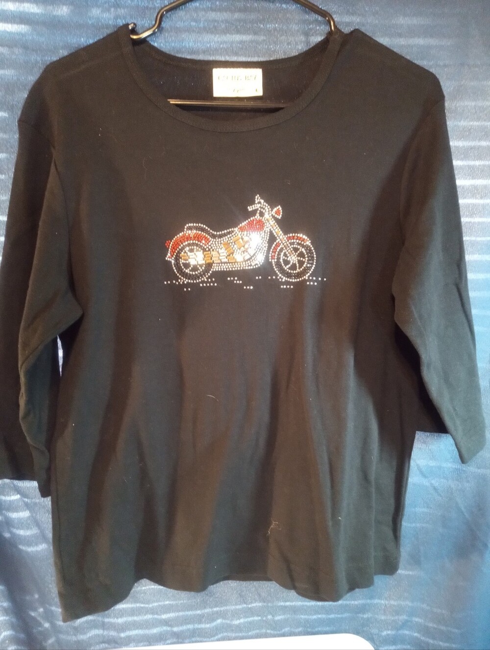 Cactus Black Motorcycle Rhinestone Long Sleeve Top
